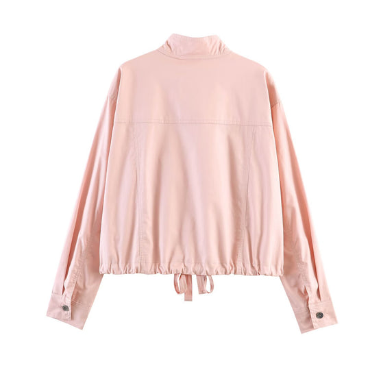 Damen Leichte Cropped Fieldjacke mit Stehkragen, Tunnelzug und Pattentaschen Shop Nory