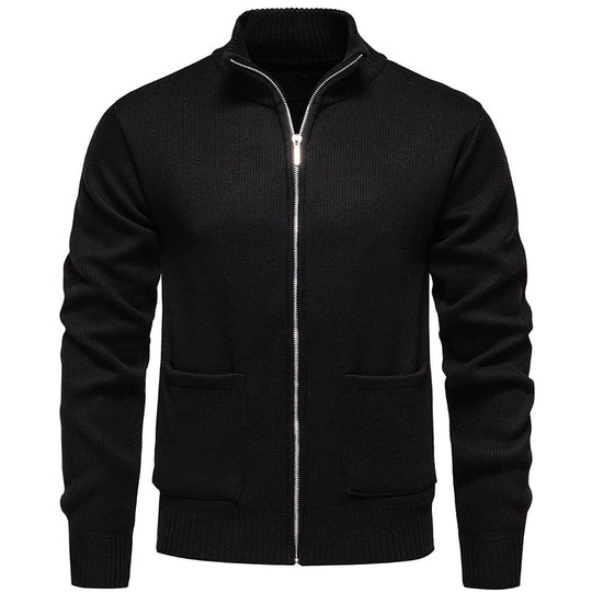 Herren feinstrukturierter Reißverschluss-Strickcardigan mit Stehkragen und aufgesetzten Taschen Shop Nory