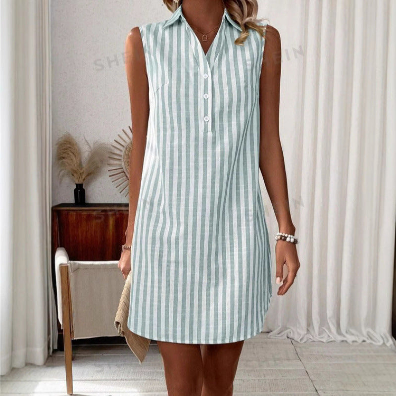 Damen lässiges Hemdkleid mit Knopfdetails und Streifenmuster