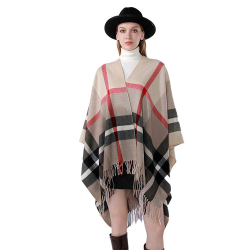Damen Oversize-Poncho im Kaschmir‑Touch mit V‑Ausschnitt und Fransensaum Shop Nory