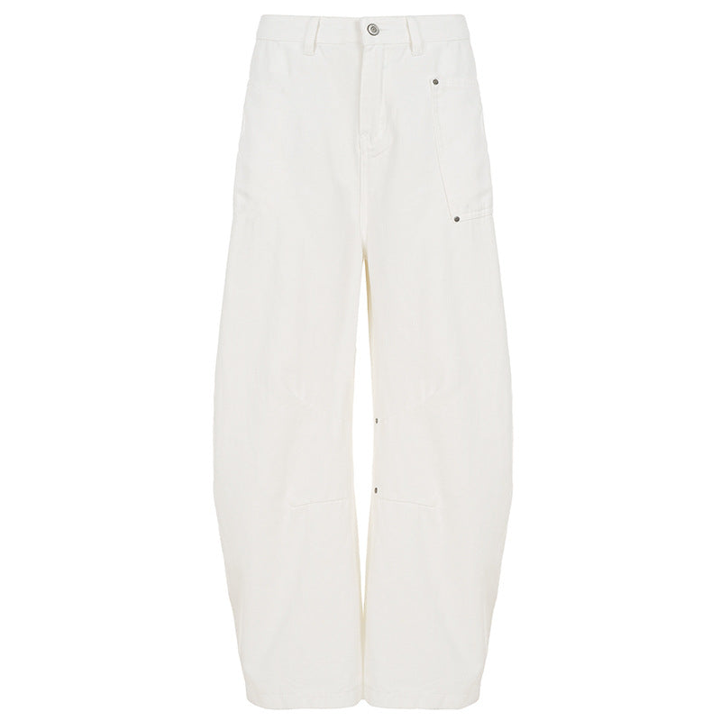 Damen nan weite Highwaist-Canvas-Hose im Carpenter‑Stil mit hohem Bund und aufgesetzten Taschen Shop Nory