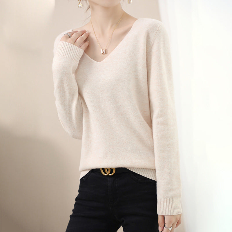 Damen V-Ausschnitt Pullover in Kaschmir-Optik mit legerem Schnitt und Rippbündchen Shop Nory