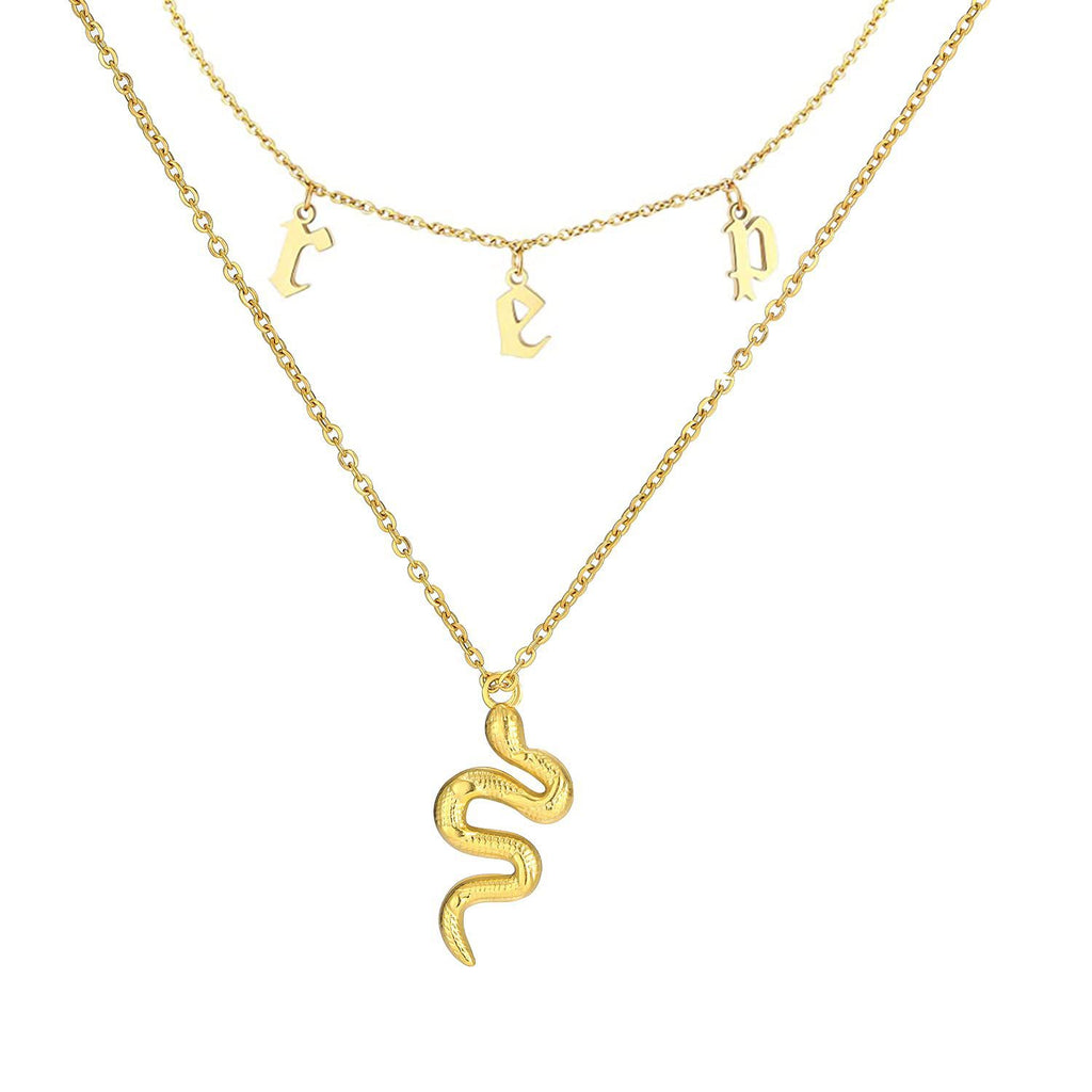 Damen Halskette mit schlangenförmigem Anhänger und modernem Schriftzug Shop Nory
