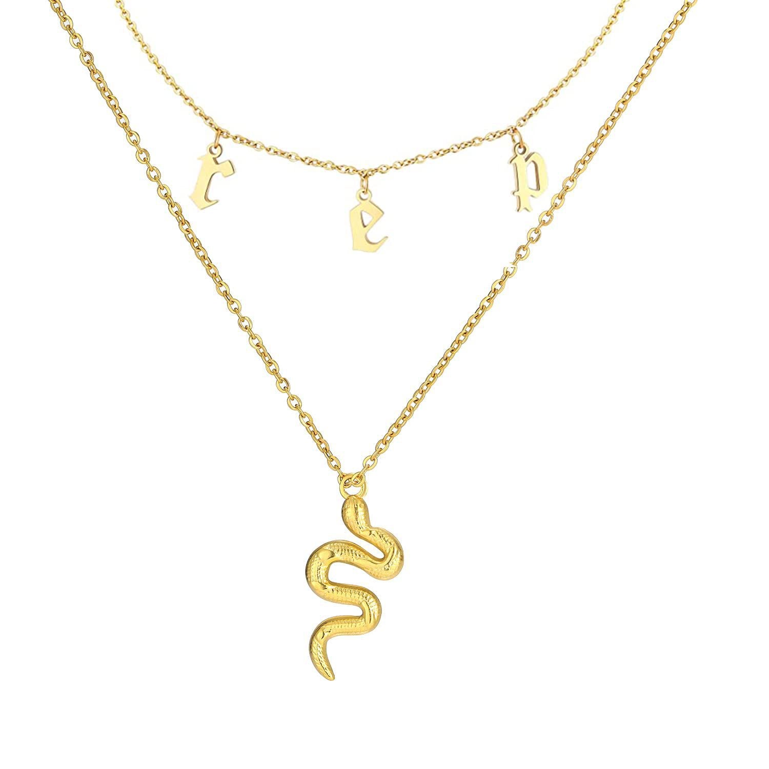 Damen Halskette mit schlangenförmigem Anhänger und modernem Schriftzug Shop Nory