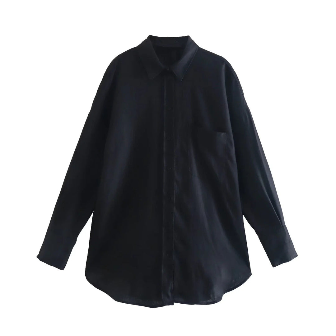 Damen Oversize-Hemdbluse aus Leinenmix mit überschnittener Schulter und Brusttasche Shop Nory