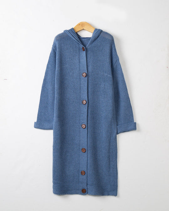 Damen Kapuzen-Longcardigan aus mitteldickem Rippstrick mit durchgehender Knopfleiste und lockerem Oversize-Schnitt Shop Nory