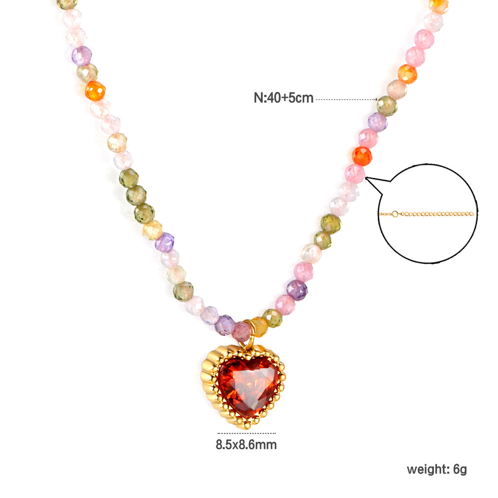 Damen Halskette mit herzförmigem Anhänger aus hochwertigen, rosa Kristallen Shop Nory