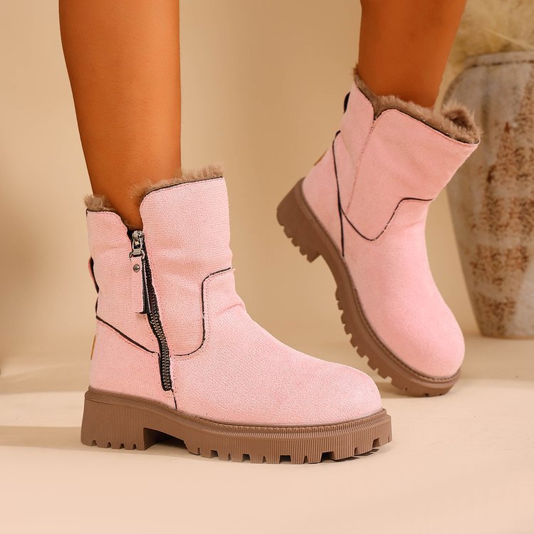 Damen Gefütterte Wildlederoptik Stiefeletten mit Teddyfutter, seitlichem Reißverschluss und profilierter Gummisohle Shop Nory