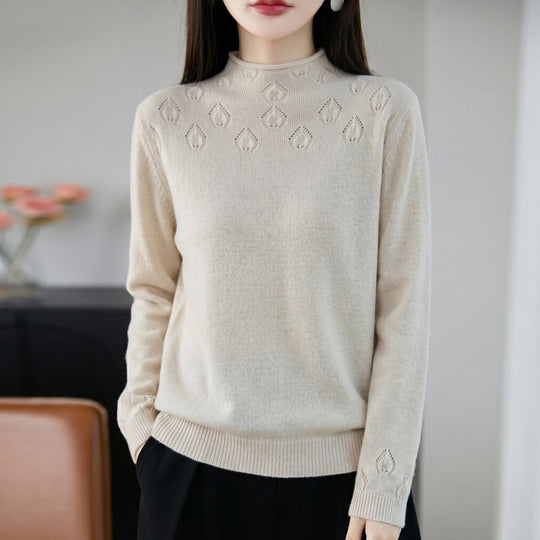 Damen Kurzrollkragenpullover aus Feinstrick mit Ajour‑Yoke und geripptem Saum Shop Nory