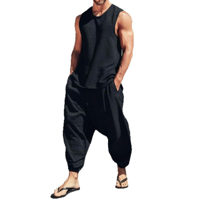 Herren Zweiteiliges Lounge-Set aus strukturierter Jerseyware mit ärmellosem Top und weiter Haremshose Shop Nory