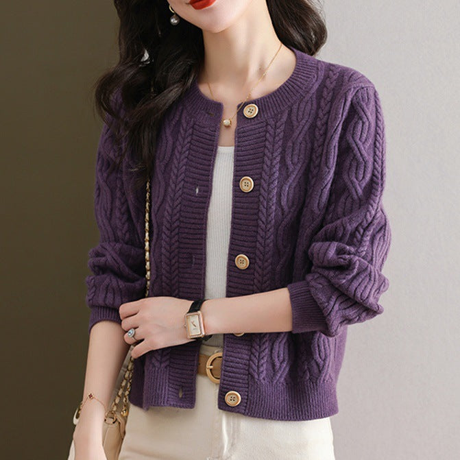 Damen Knopf-Strickjacke mit Zopfmuster Shop Nory