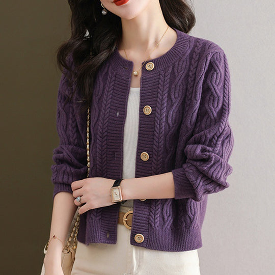 Damen Knopf-Strickjacke mit Zopfmuster Shop Nory