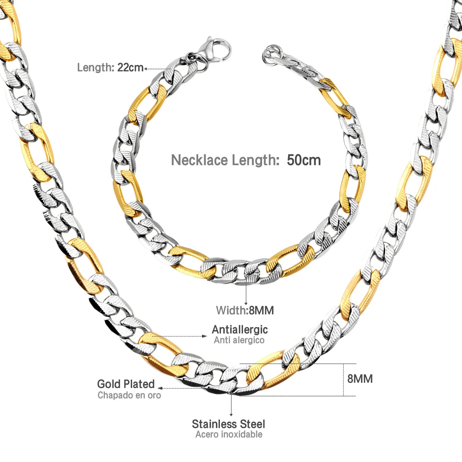 Damen edelstahl Armband mit goldplattierten Glieder-Design und verstellbarem Verschluss Shop Nory