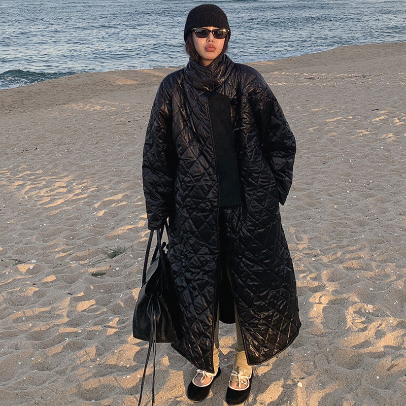 Damen Maxilanger Steppmantel mit Karosteppung und Oversize-Schnitt Shop Nory