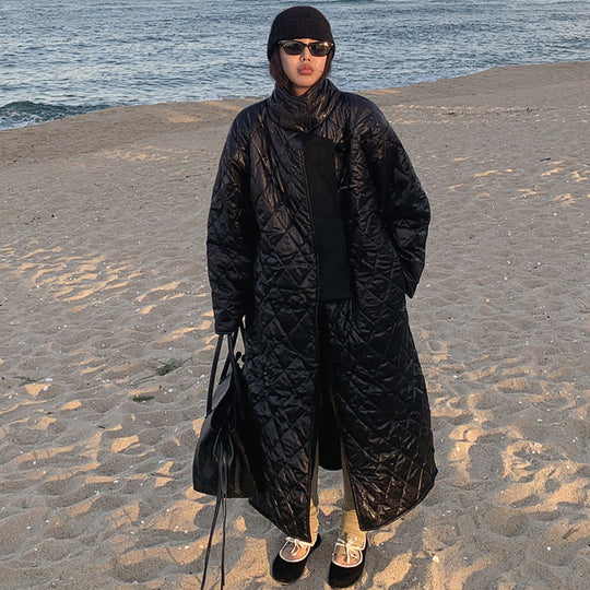 Damen Maxilanger Steppmantel mit Karosteppung und Oversize-Schnitt Shop Nory