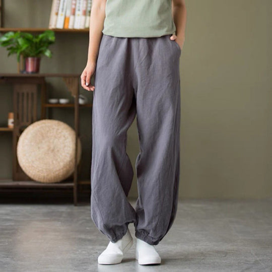 Damen nan lockere Leinen-Haremshose mit elastischem Bund und Fußbündchen Shop Nory
