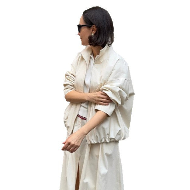 Damen Oversize Cropped-Blouson mit Tunnelzug und fließendem Maxi‑Rock mit Beinschlitz Shop Nory