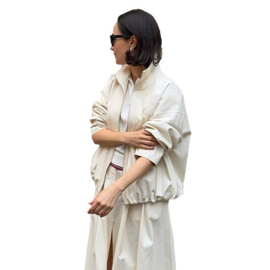 Damen Oversize Cropped-Blouson mit Tunnelzug und fließendem Maxi‑Rock mit Beinschlitz Shop Nory
