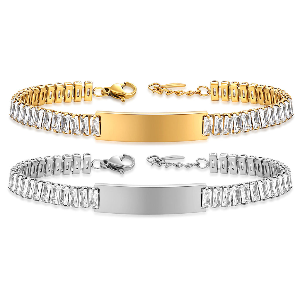 Damen Armband mit funkelnden Zirkonia und gravierbarem Anhänger Shop Nory