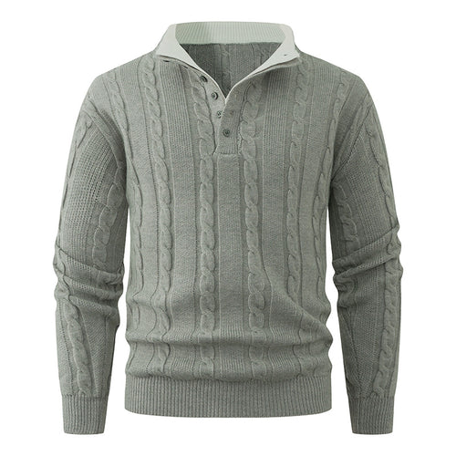 Herren Strukturierter Zopfstrick-Pullover mit Knopfleiste und Stehkragen Shop Nory