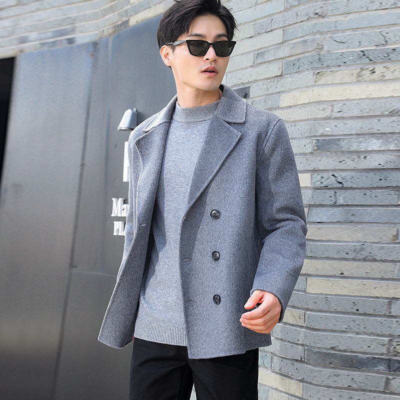 Herren Kurzer Doppelreiher Wollmix-Peacoat mit Reverskragen und Thermofutter Shop Nory