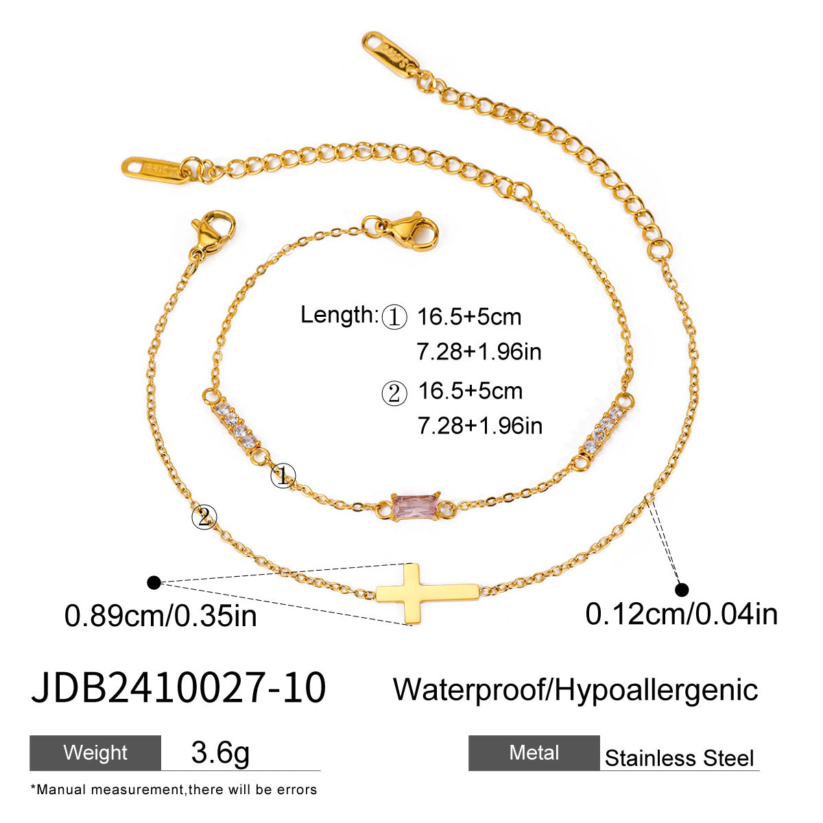 Damen Doppelarmband mit funkelnden Zirkonia und Kreuzanhänger Shop Nory