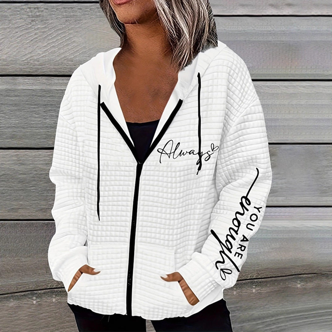 Damen nan oversized Kapuzenjacke mit Reißverschluss, handgeschriShopnoryener Typo-Applikation und Kontrast-Eingrifftaschen