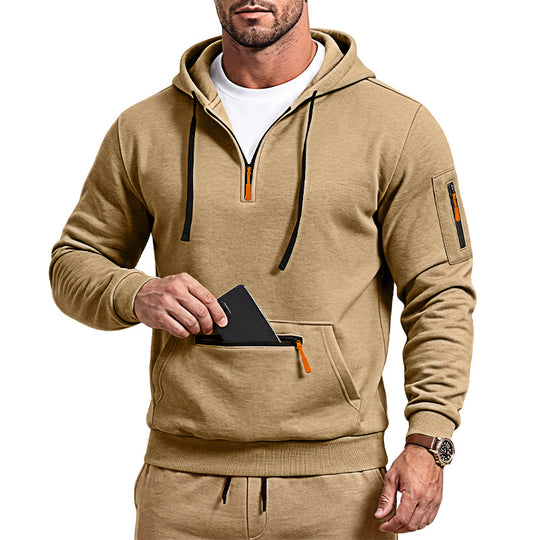 Herren sportlicher Kapuzenpullover mit halbem Reißverschluss und verschließbarer Kängurutasche Shop Nory