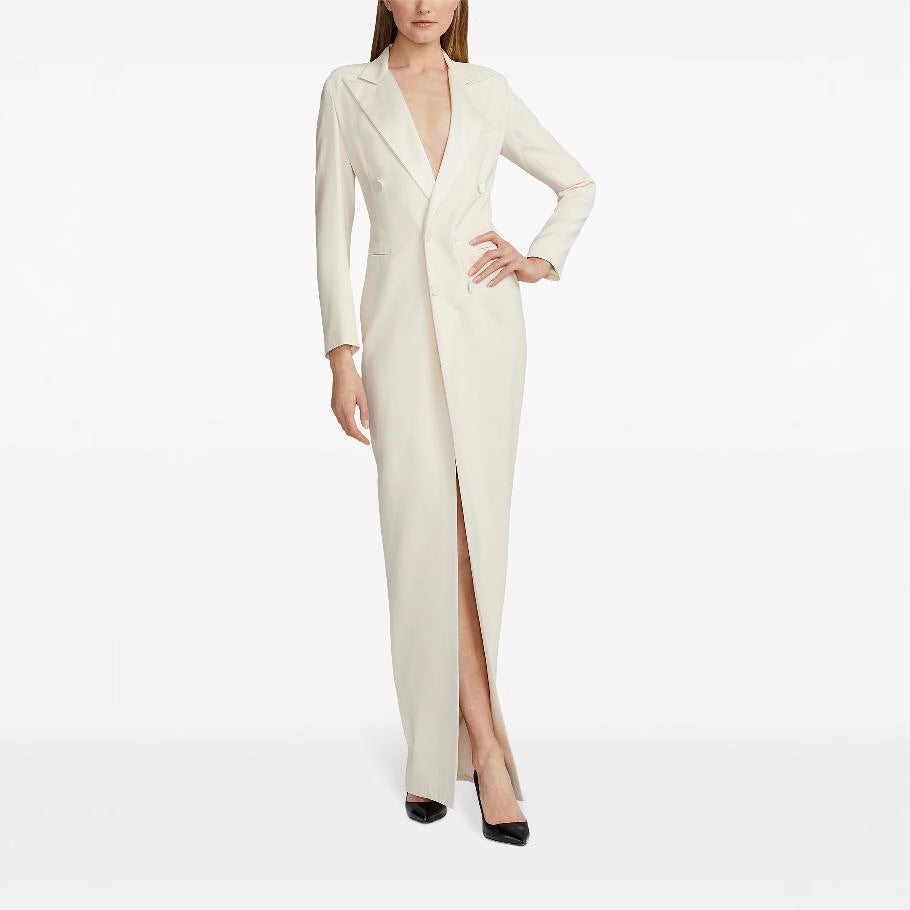 Damen Lange Smokingsakko-Kleid mit tailliertem Schnitt und Beinschlitz Shop Nory