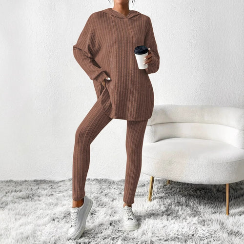 Damen Geripptes Feinstrick‑Loungewear‑Set mit Kapuzenpullover und hochtaillierten Leggings Shop Nory