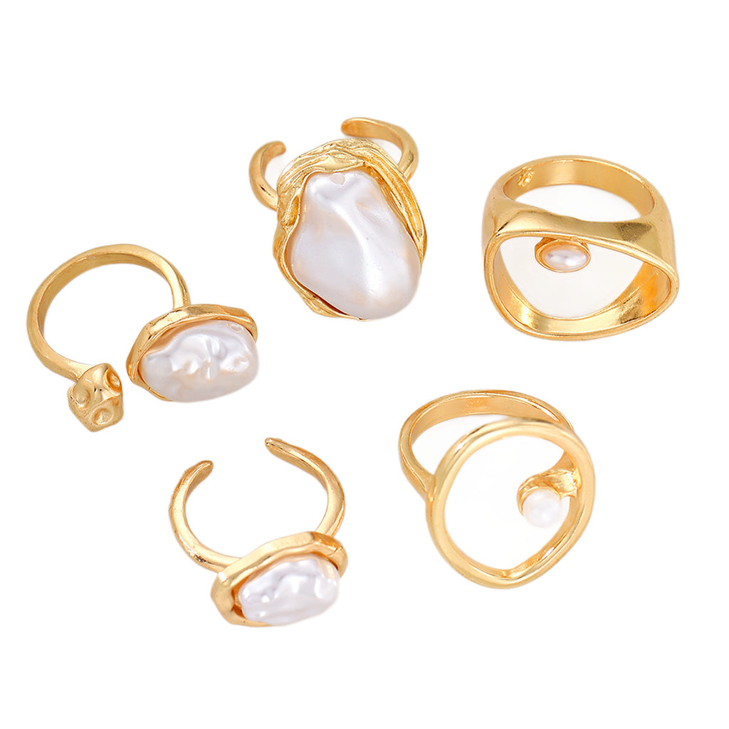 Damen Ring-Set mit einzigartigen Perlendesigns und modernem Goldrahmen Shop Nory