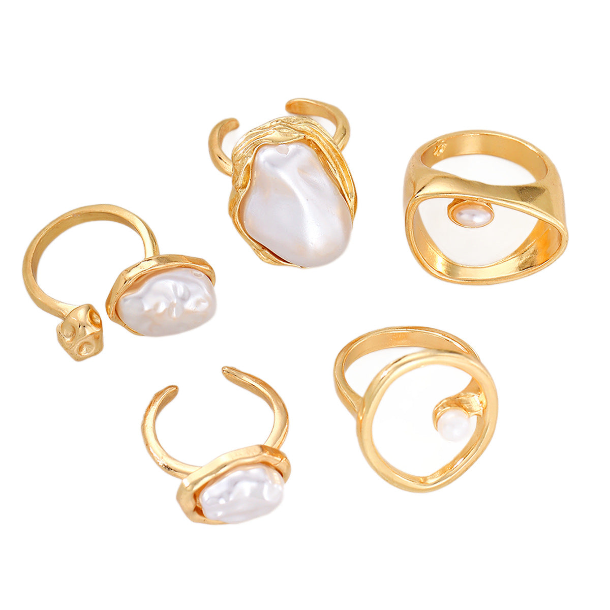 Damen Ring-Set mit einzigartigen Perlendesigns und modernem Goldrahmen Shop Nory
