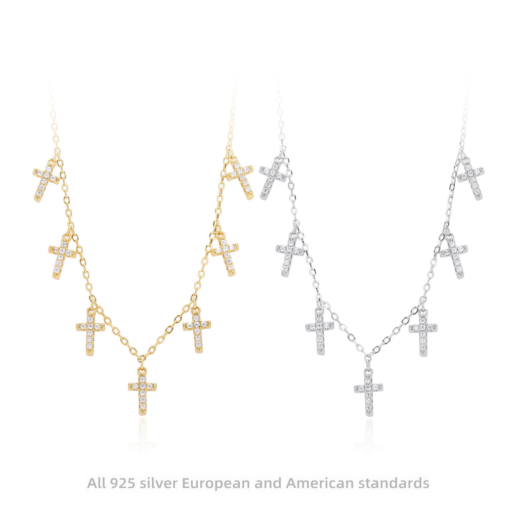 Damen Halskette mit funkelnden Kreuzanhängern aus 925 Sterling Silber Shop Nory