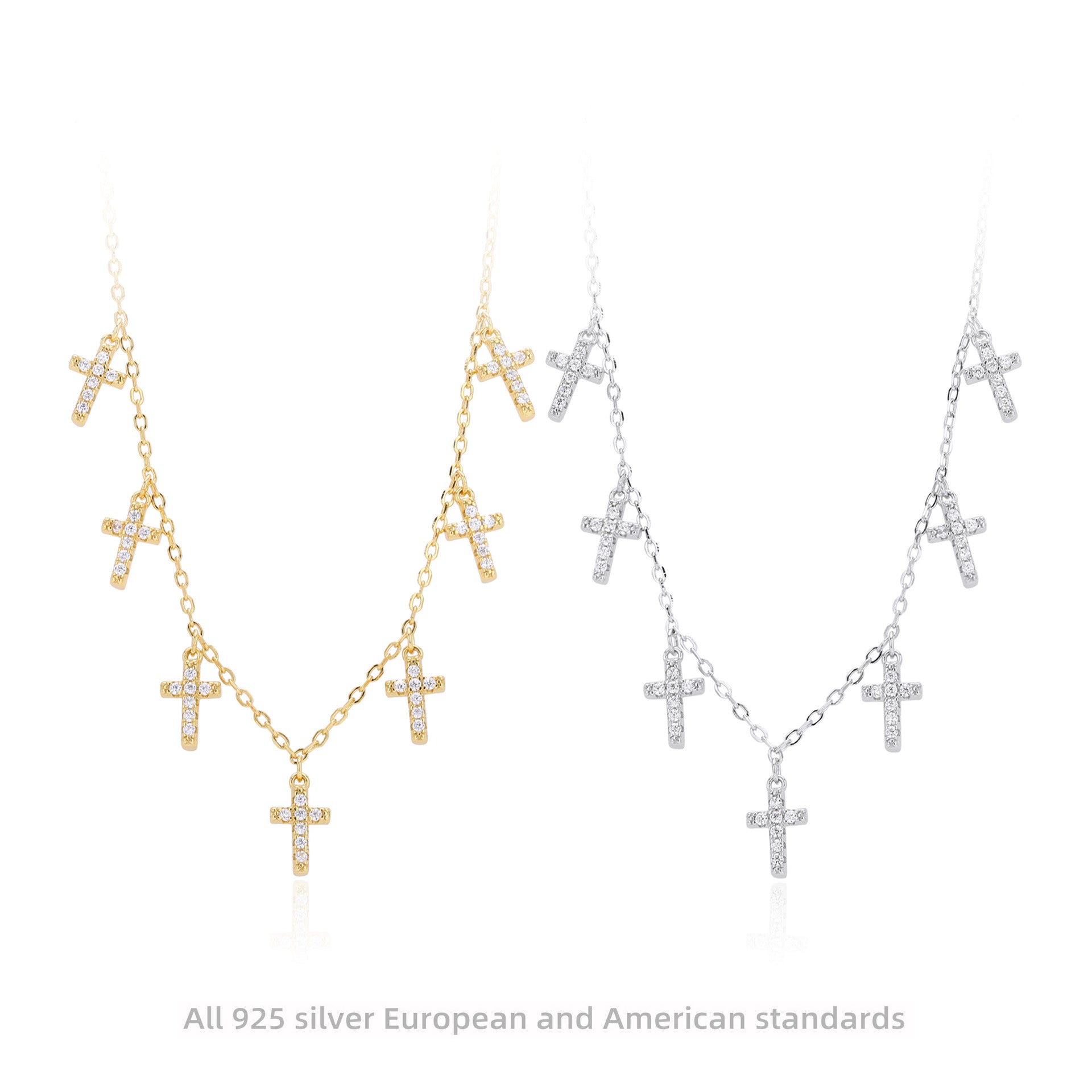 Damen Halskette mit funkelnden Kreuzanhängern aus 925 Sterling Silber Shop Nory