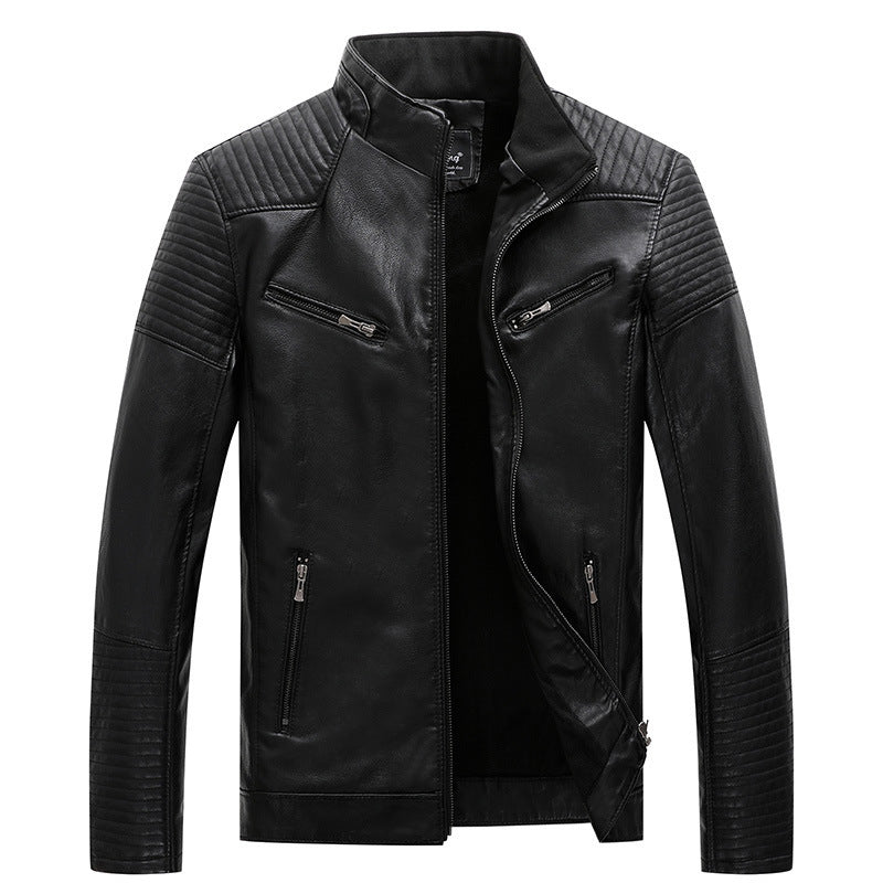 Herren schlanker Kunstleder-Moto-Blouson mit gesteppten Schulter- und Ärmelpaneelen Shop Nory