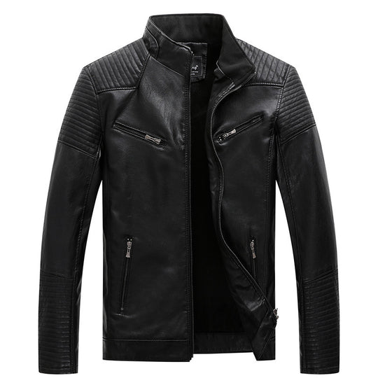 Herren schlanker Kunstleder-Moto-Blouson mit gesteppten Schulter- und Ärmelpaneelen Shop Nory