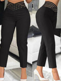 Damen Hochtaillierte Stretch-Hose mit transparentem Gummibund Shopnory