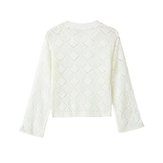 Damen Lochstrick-Pullover mit Rautenmuster und Rundhalsausschnitt Shop Nory