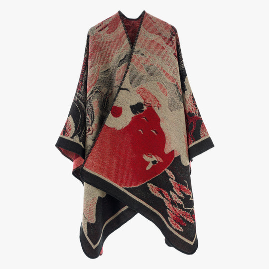 Damen Jacquard-Cape mit grafischem Blumenmotiv und kastigem Oversize-Schnitt Shop Nory
