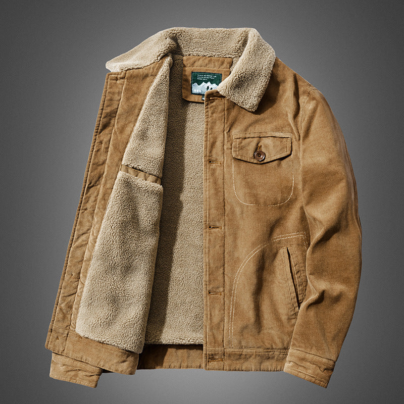 Herren Cordjacke mit Sherpa-Innenfutter, Hemdkragen und Taschen-Detail Shop Nory