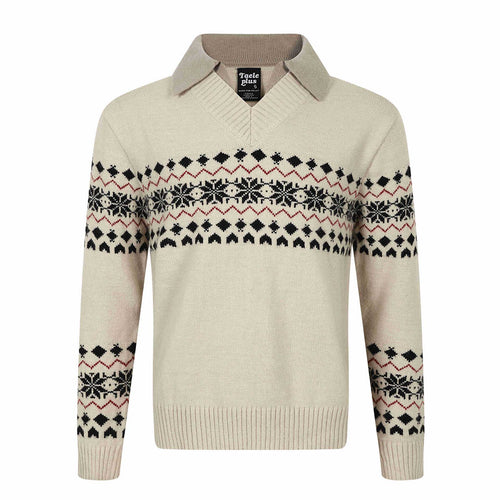 Herren Norweger-Strickpullover mit V‑Ausschnitt und kontrastierendem Hemdkragen Shop Nory