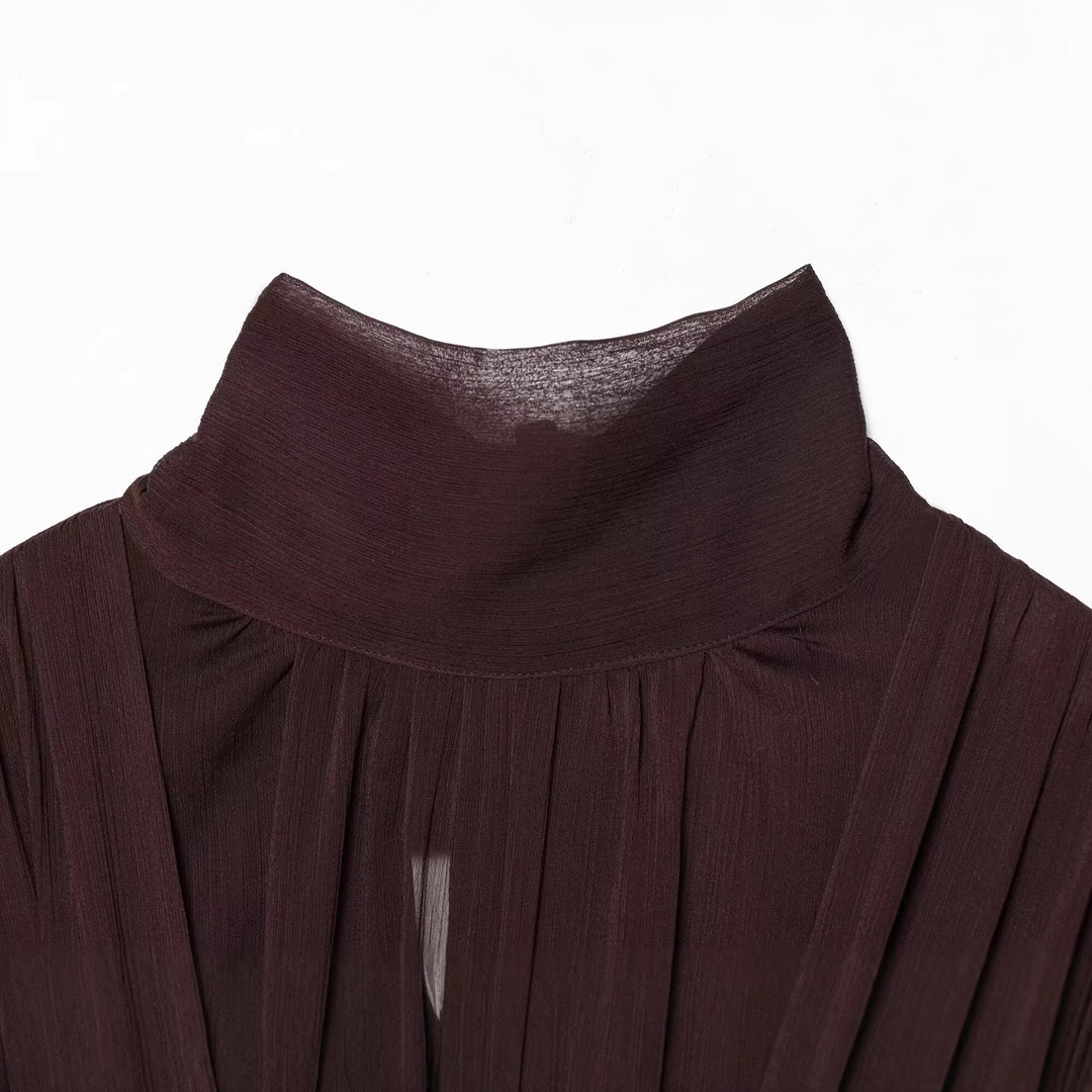 Damen Kurzgeschnittene Wickelbluse mit Stehkragen und voluminösen Ballonärmeln Shop Nory