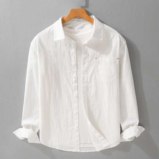 Herren Layering-Hemd im Overshirt-Stil aus Baumwoll‑Leinen mit Kentkragen und aufgesetzter Rundtasche Shop Nory