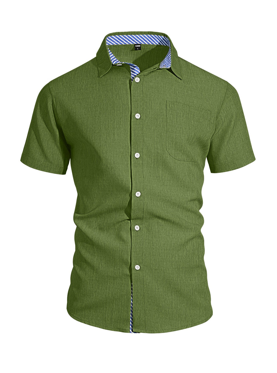 Herren nan Business-Casual Kurzarmhemd mit gestreiftem Kragenfutter und Brusttasche