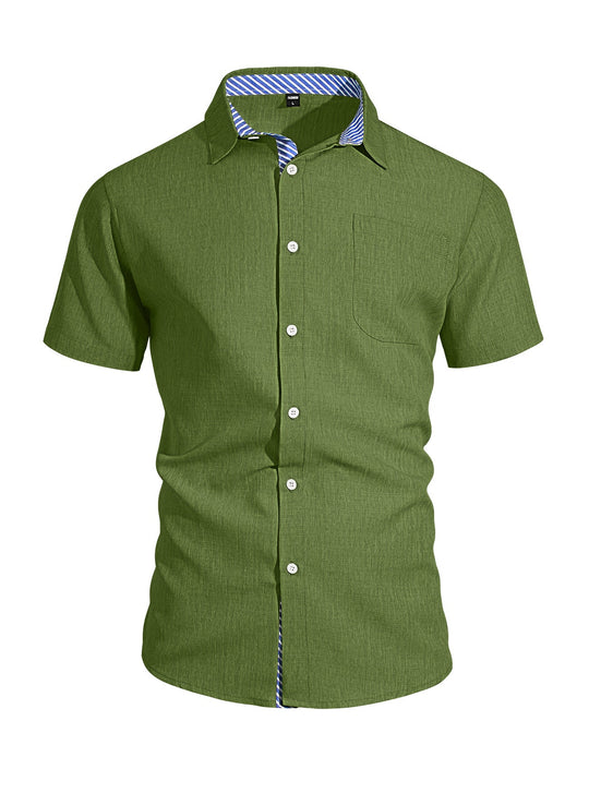 Herren nan Business-Casual Kurzarmhemd mit gestreiftem Kragenfutter und Brusttasche
