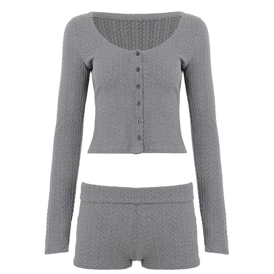 Damen nan geripptes Lounge-Set mit U-Ausschnitt Cropped-Cardigan und Highwaist-Shorts Shop Nory