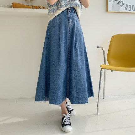 Damen Langer Jeans-Culotte-Rock mit hoher Taille, kastiger A-Linien-Silhouette und Eingrifftaschen Shop Nory
