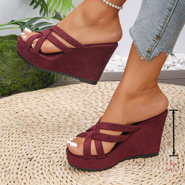 Damen Wedge-Pantoletten mit raffiniertem Kreuzriemen-Design und bequemer Sohle