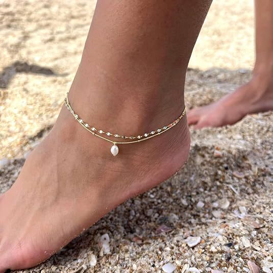 Damen Fußkettchen mit doppeltem Gliederdesign und herzförmigem Anhänger Shop Nory