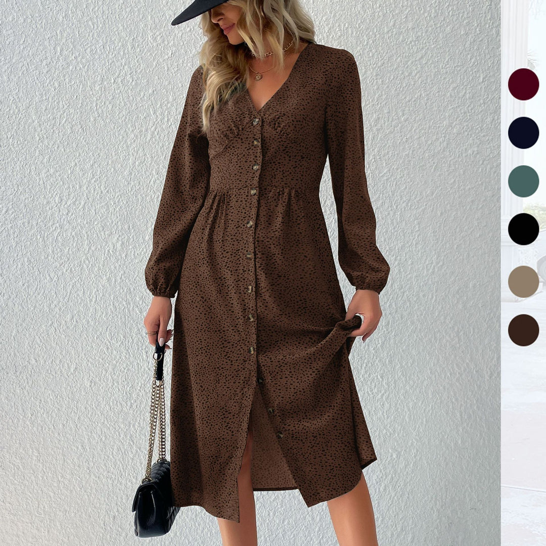 Damen V‑Ausschnitt Midikleid mit Knopfleiste, taillierter Schnitt und Ballonärmeln Shop Nory